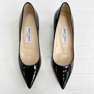 Jimmy Choo Aza Kitten Heel Pumps Patent Leather Black Anouk Pointed Toe 36.5